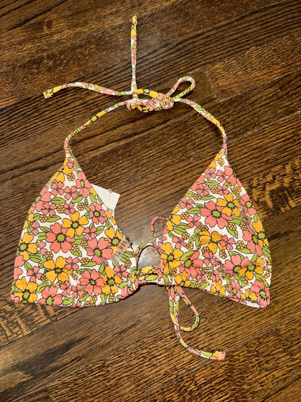 Forever 21, Floral Triangle Bikini Top in Pink, Yellow & Green